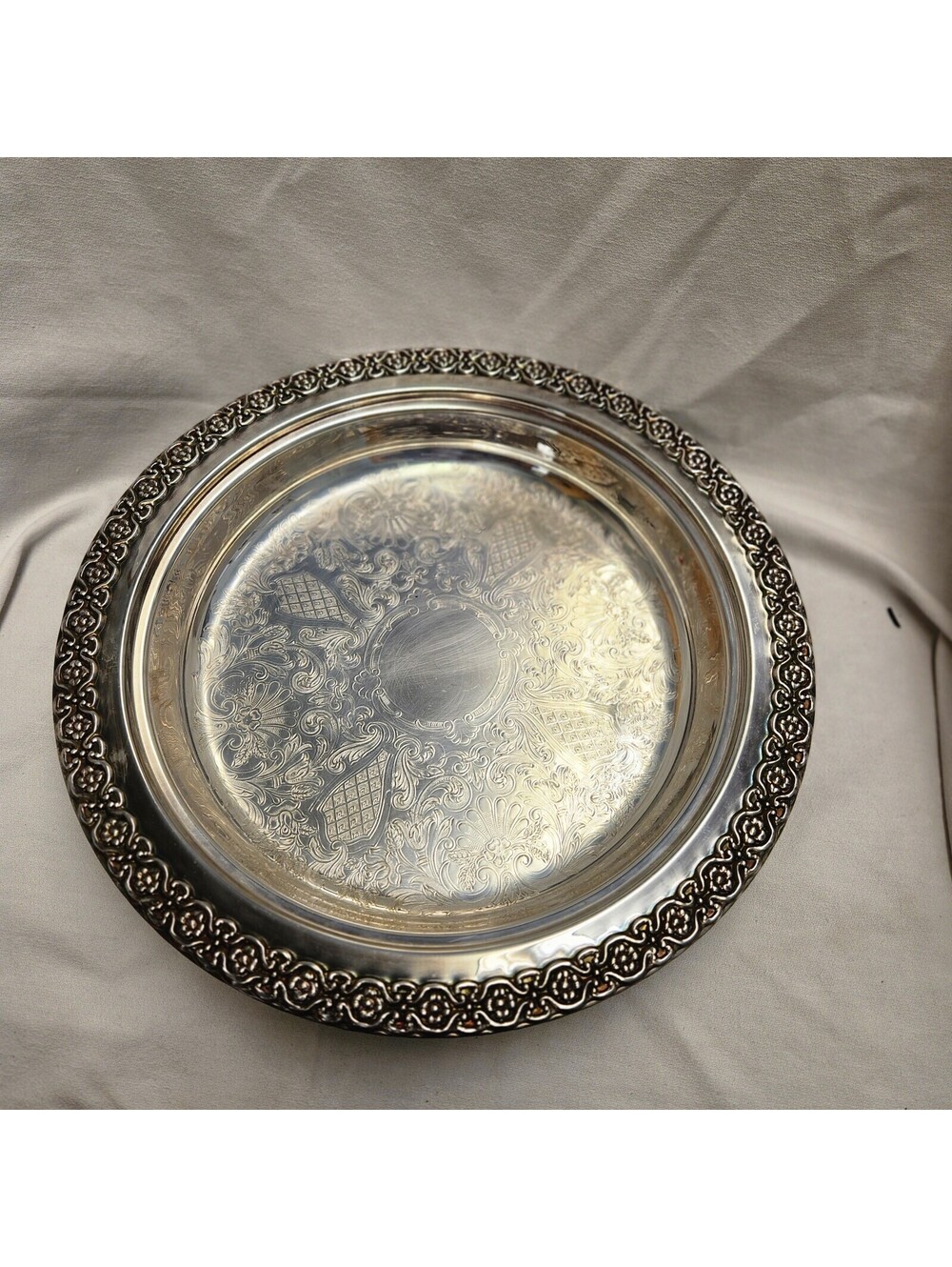 Granada International Silver Company Co Silverplate Footed Pie Tray 12.5”